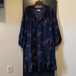 Sonoma Navy Floral Tie-Neck Mini Dress